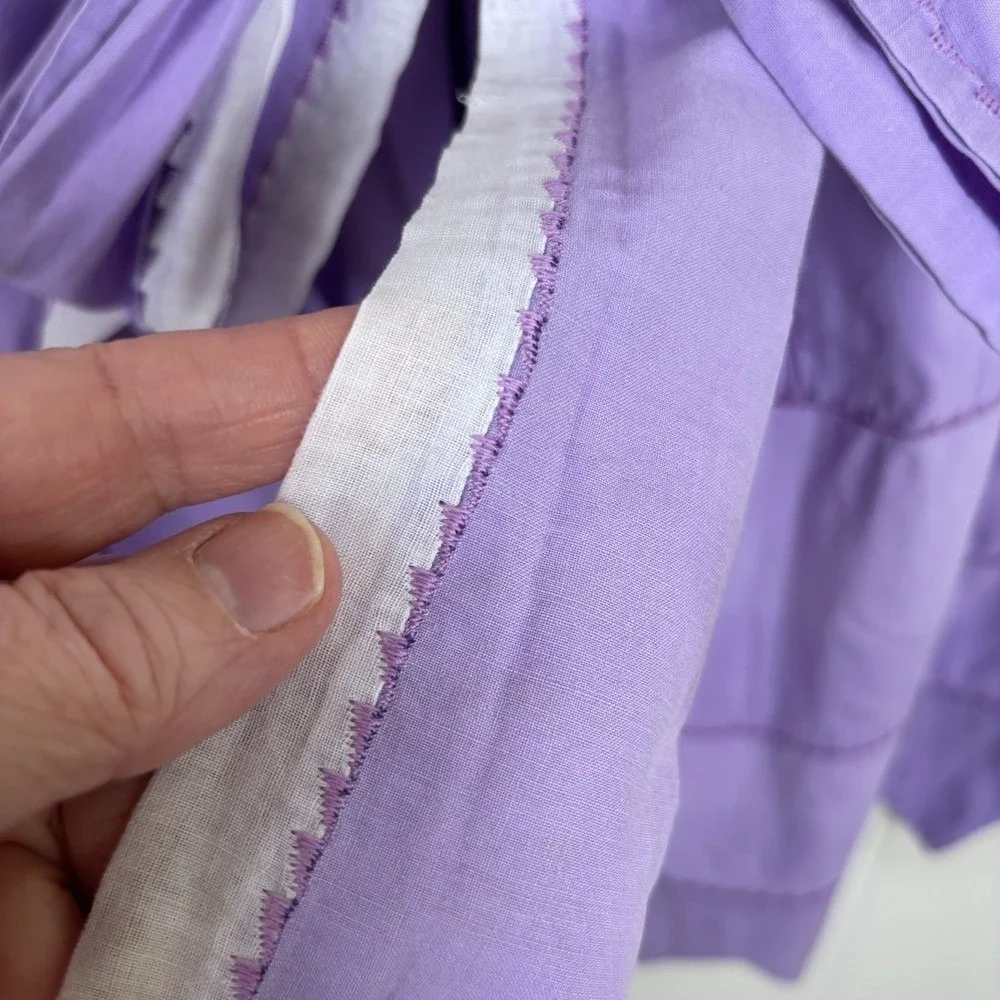 VTG Handmade XS Waist Apron Purple White Pockets Embroidered‎ Accents Tie Back